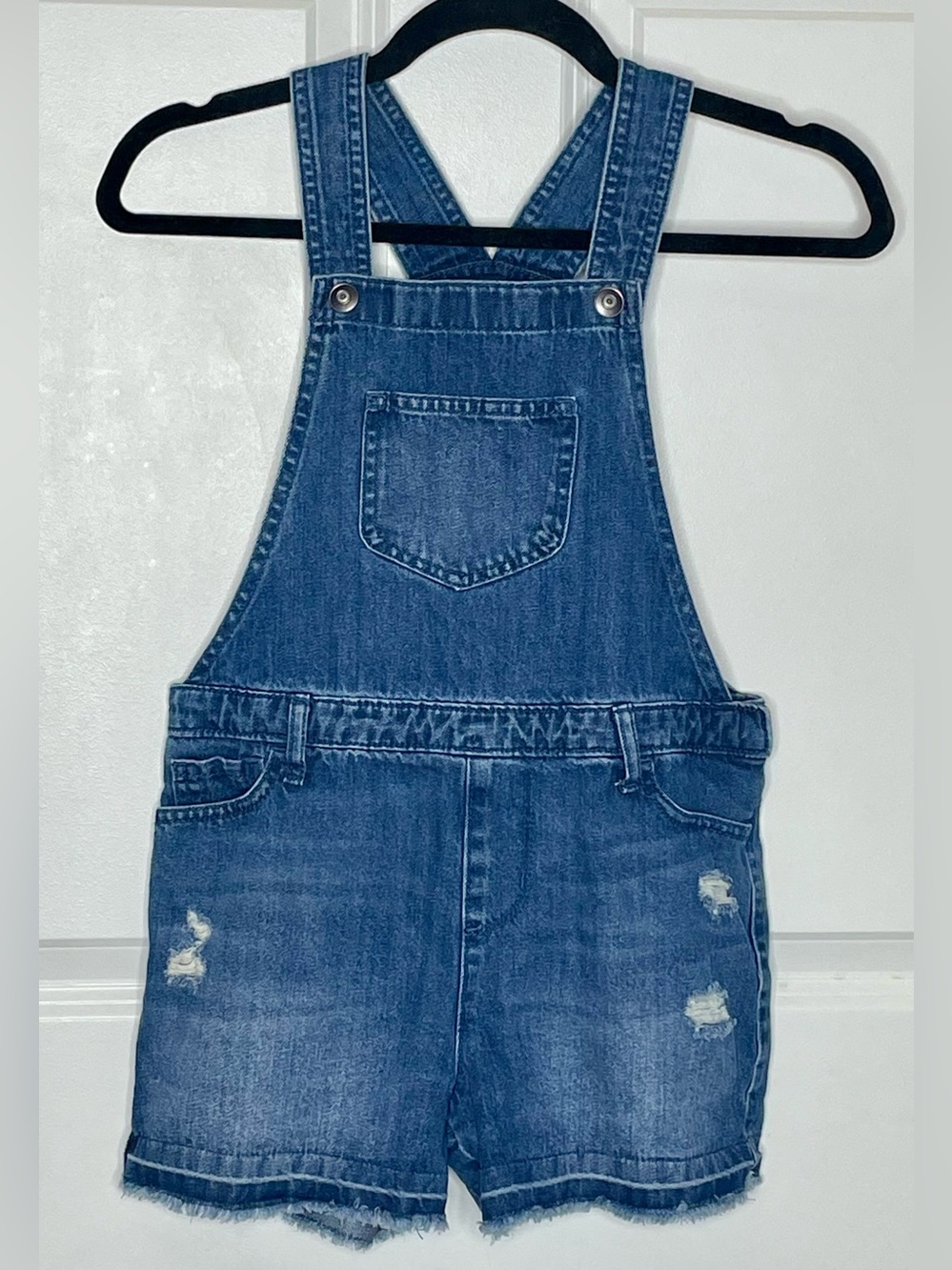 The Children’s Place Distressed Denim Overall Shorts Girls Size 10 Bib Shortalls